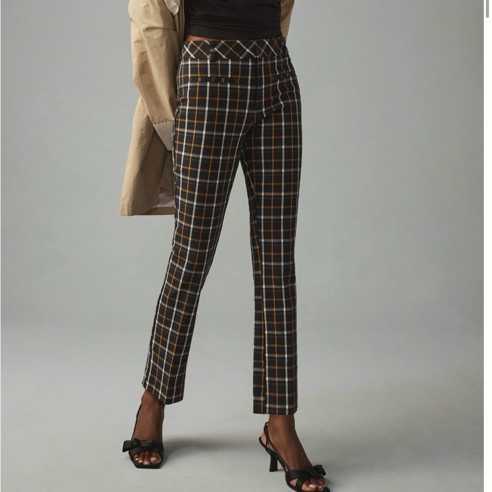 Anthropologie Maeve Slim Kick-Flare Pants Navy blue Plaid Size 12